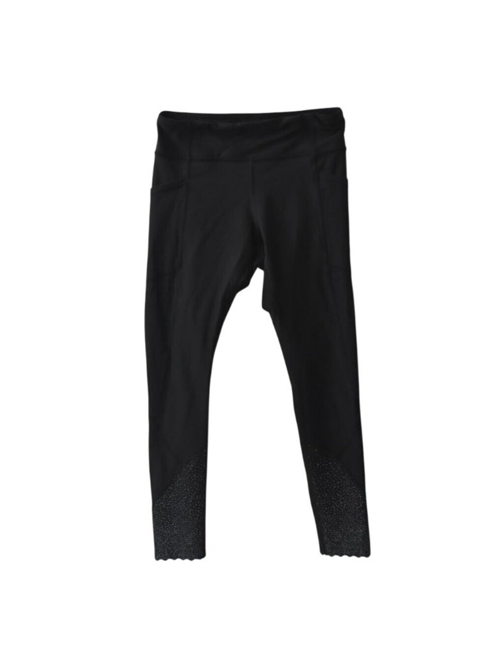 Lululemon Leggings Tight Stuff Tight II 25 Black Scalloped Hem Reflective Size 6